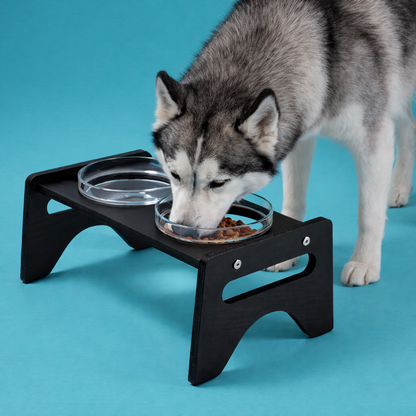 Comedero Elevado Perro Personalizado con Nombre y Boles de Vidrio - Modelo Faro