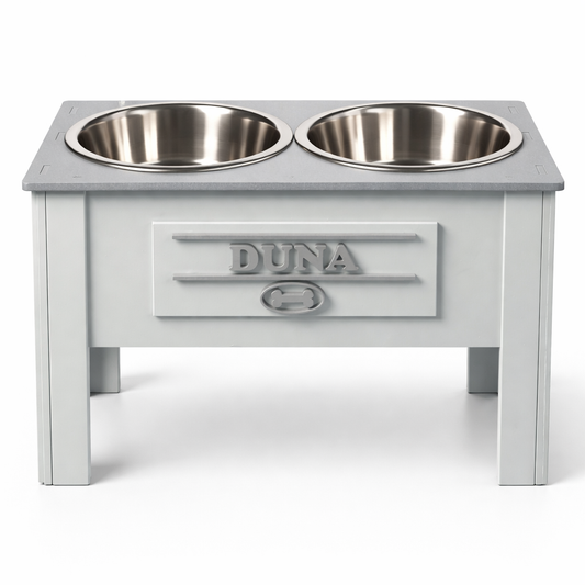 Comedero elevado perro personalizado con nombre, Modelo Sintonía