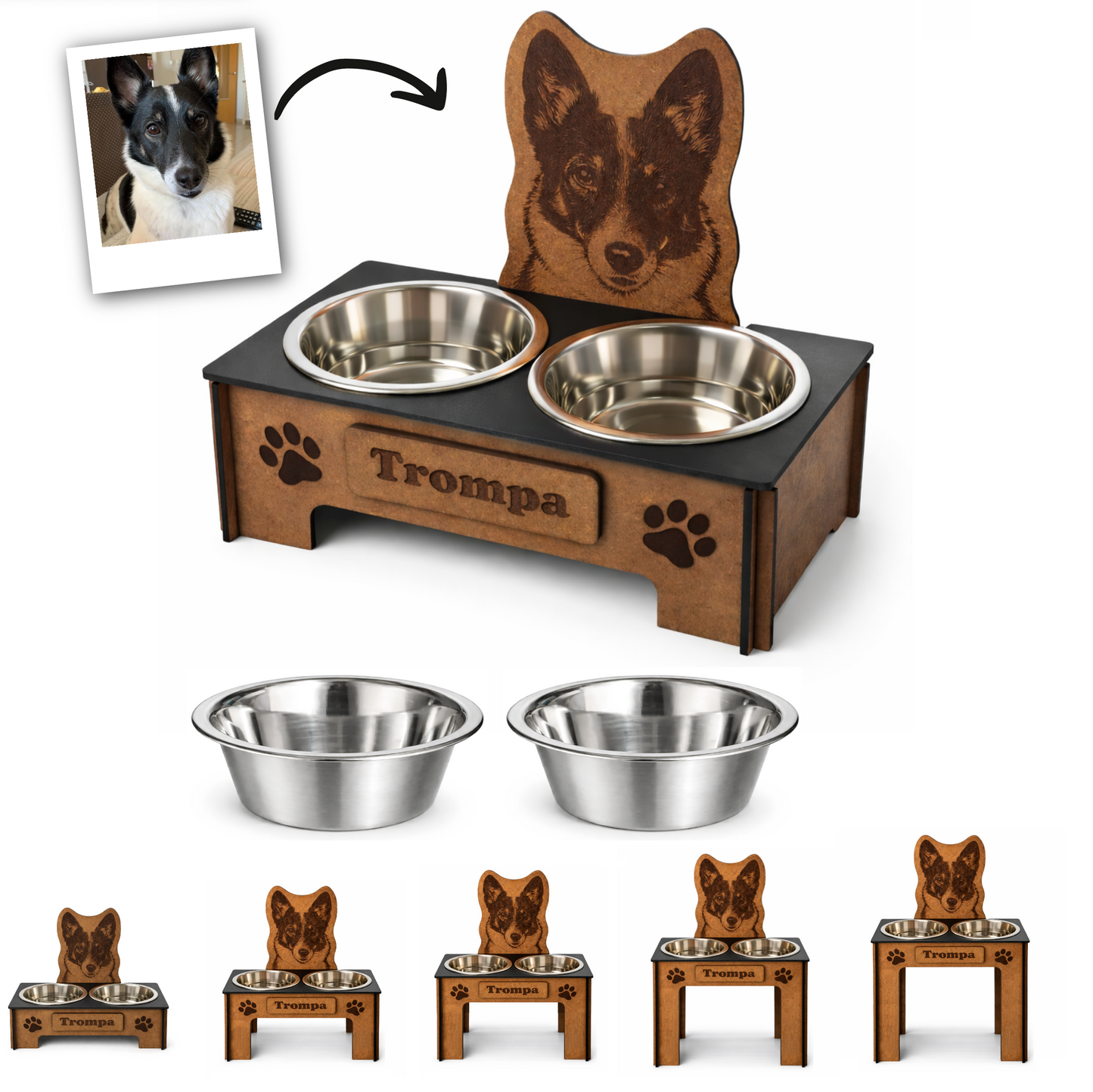 Comedero Elevado Perro Personalizado con Nombre - Modelo Foto