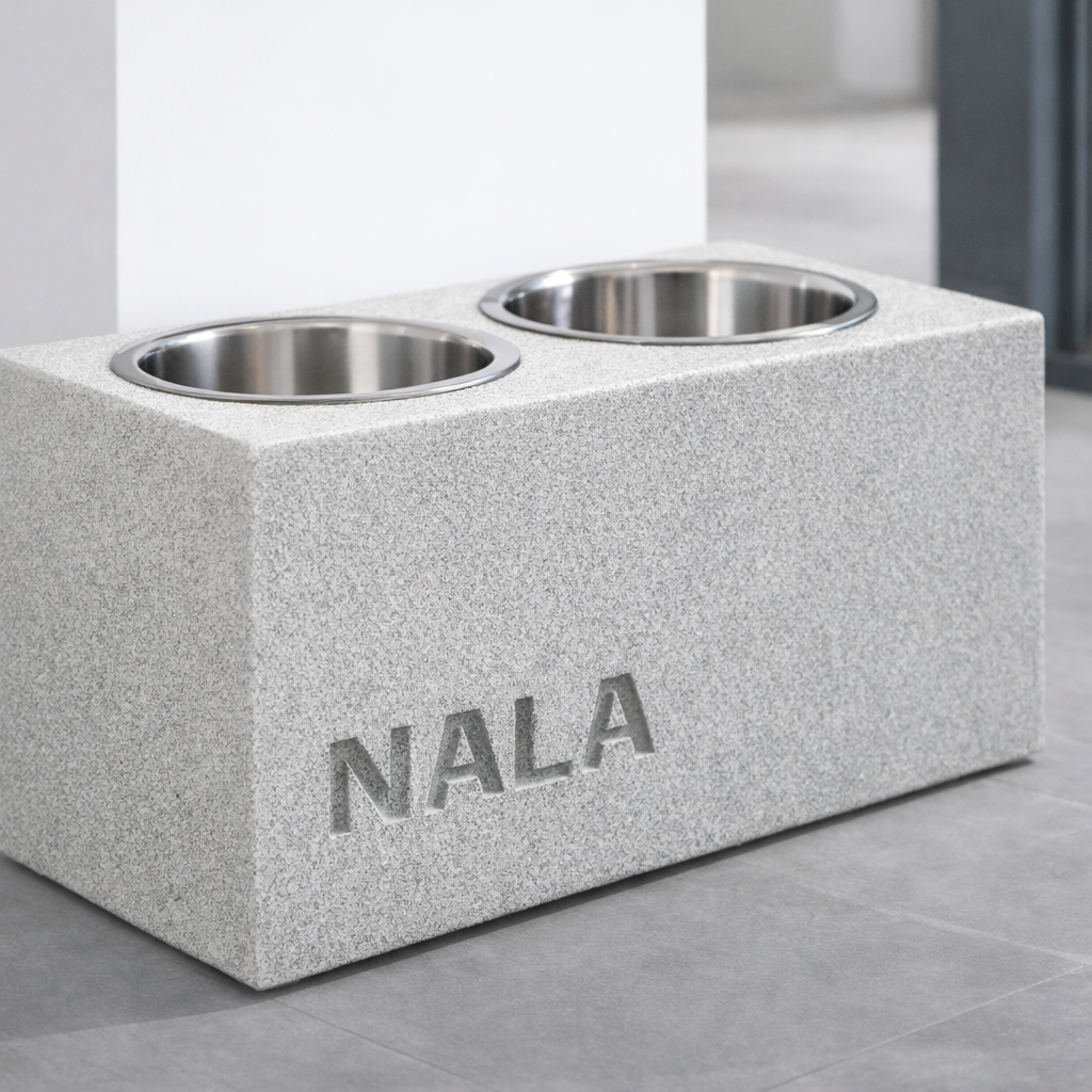 Comedero Elevado Perro Personalizado con Nombre y Luz LED - Modelo Stone