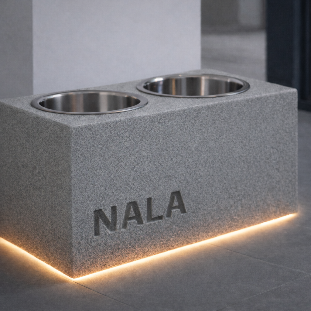 Comedero Elevado Perro Personalizado con Nombre y Luz LED - Modelo Stone