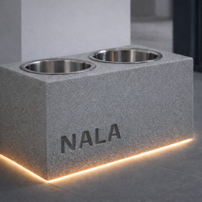 Comedero Elevado Perro Personalizado con Nombre y Luz LED - Modelo Stone