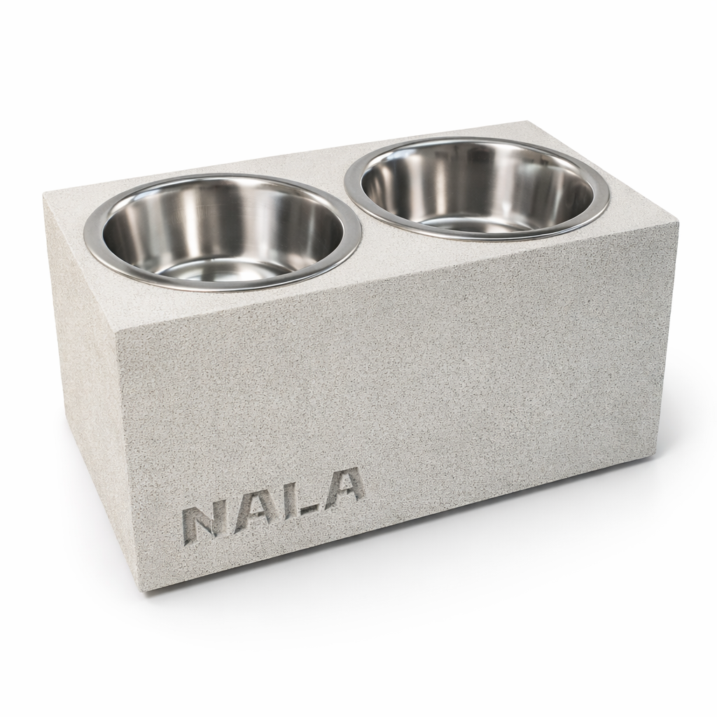 Comedero Elevado Perro Personalizado con Nombre y Luz LED - Modelo Stone