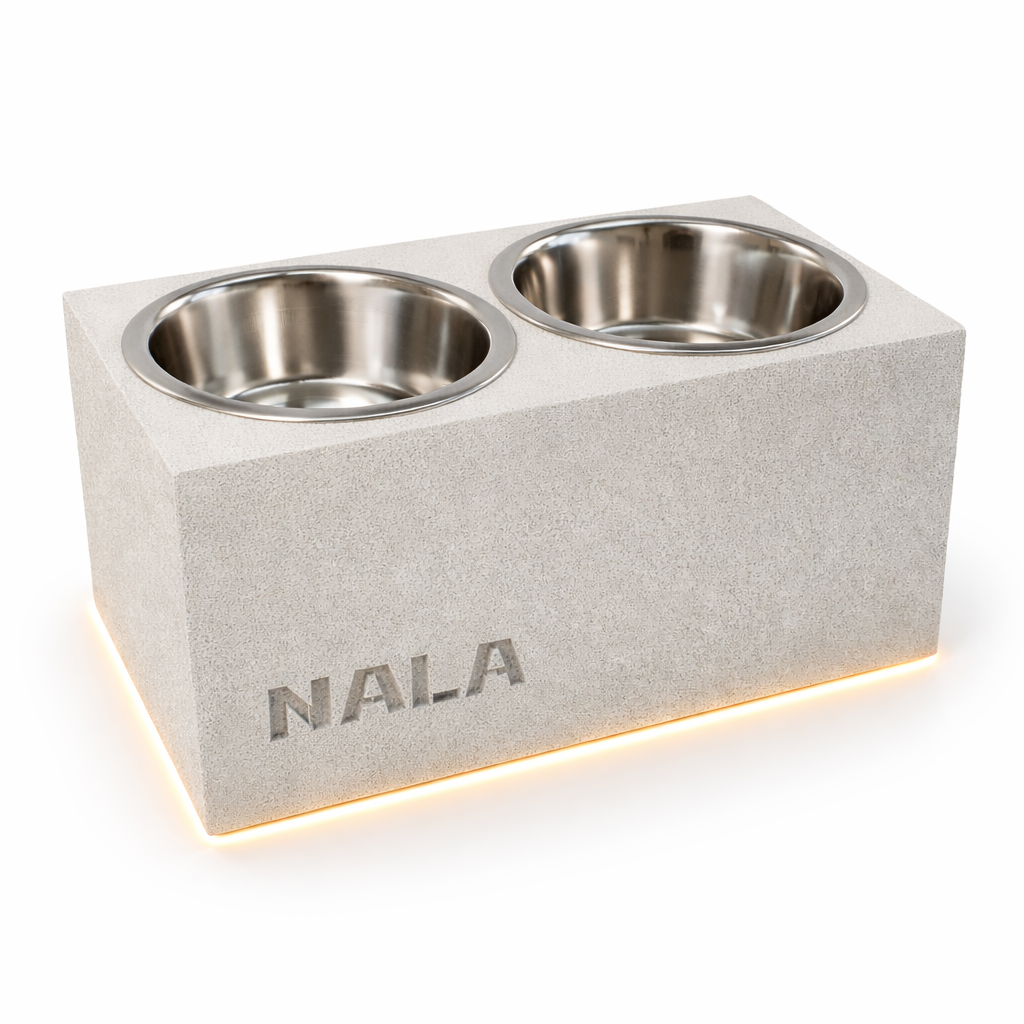 Comedero Elevado Perro Personalizado con Nombre y Luz LED - Modelo Stone
