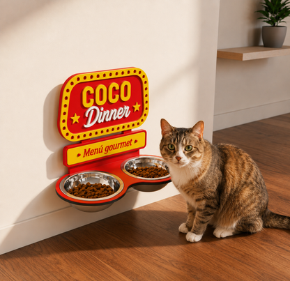 Comedero Elevado Gato Antivómito Cerámica Personalizado - Modelo Dinner
