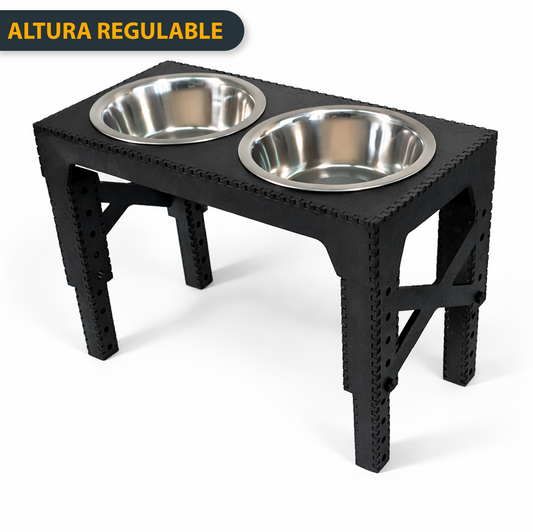 Comedero elevado perro personalizado con nombre patas regulables hasta 41,8cm, Modelo Trama