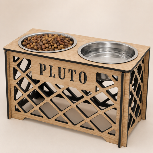 Comedero alto para perros personalizado con nombre grabado - Modelo Pluto
